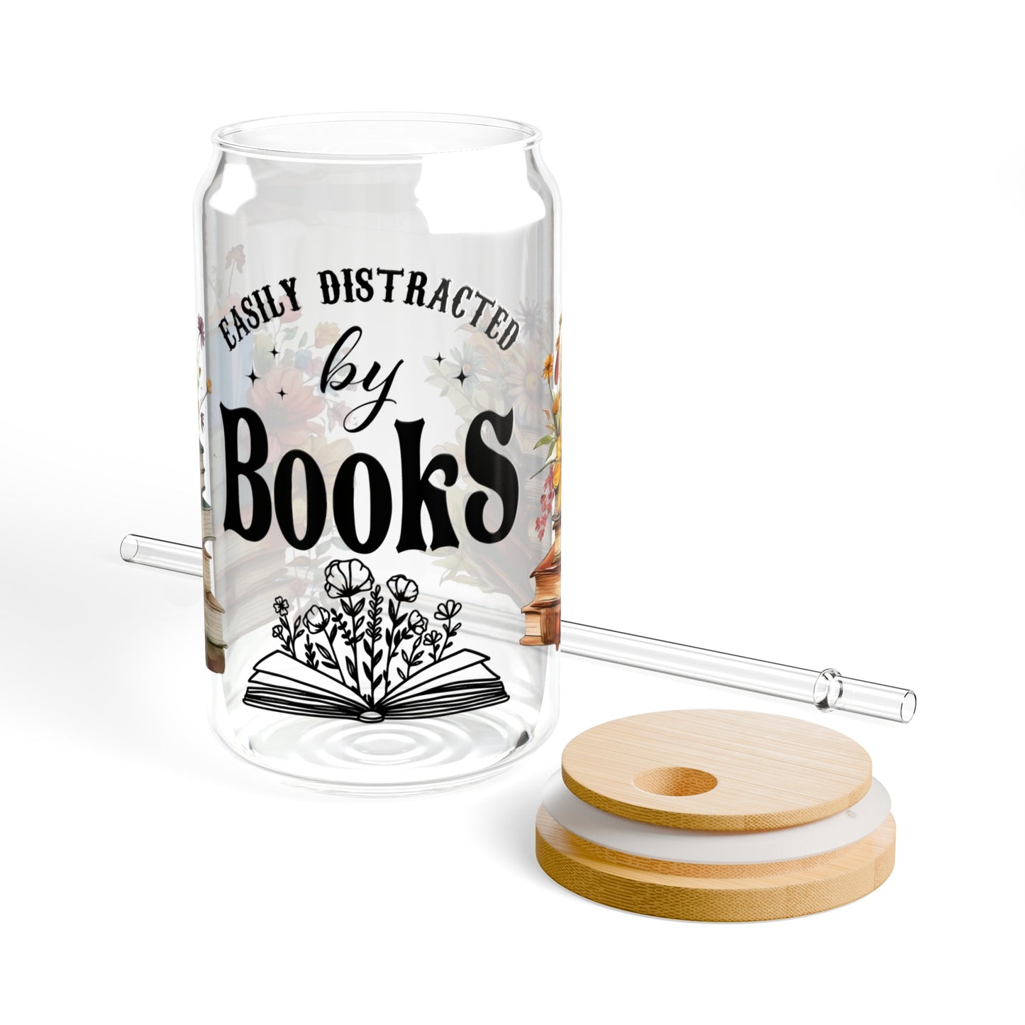 Book Flowers Sipper Glass