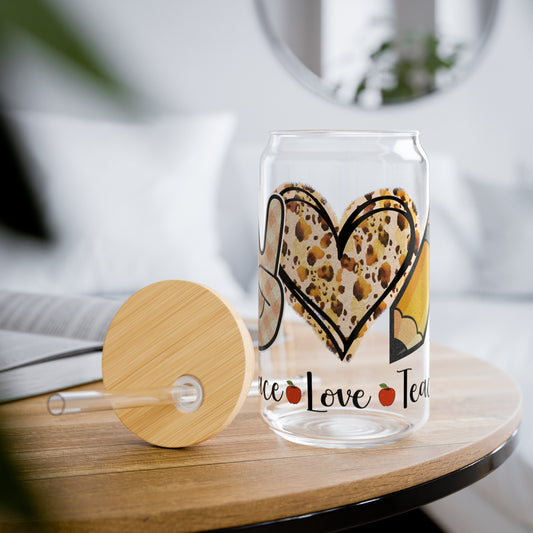 Peace - Love - Teach Sipper Glass