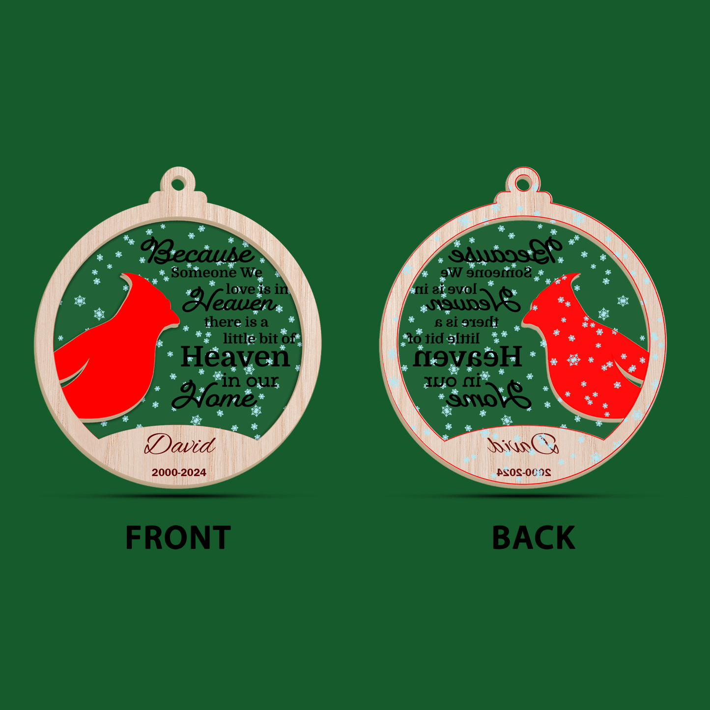 Customized Cardinal Christmas in Heaven Ornaments