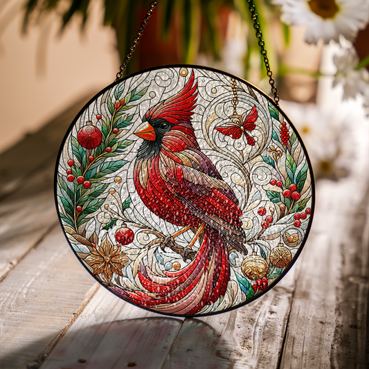 Female Cardinal Glass Suncatcher