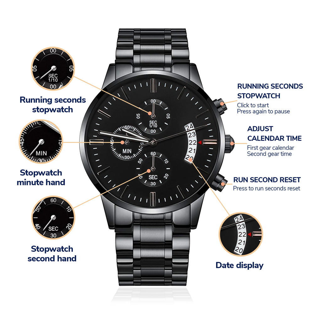 Dad Will Allways Be My Hero Black Chronograph Watch