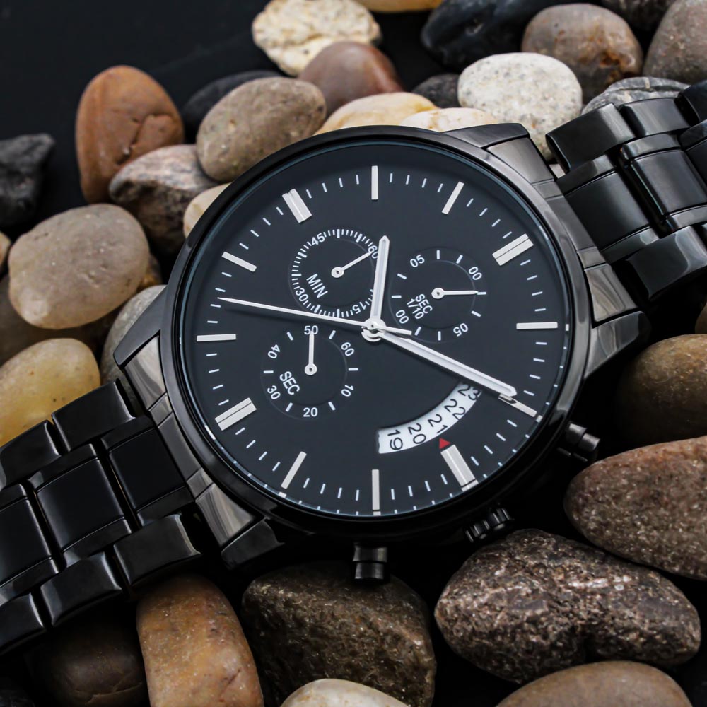 Dad Will Allways Be My Hero Black Chronograph Watch