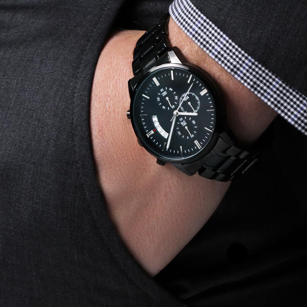 Dad Will Allways Be My Hero Black Chronograph Watch