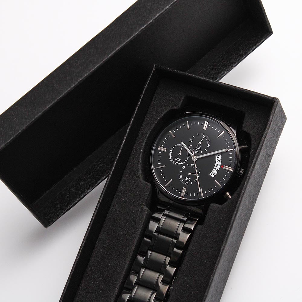 Dad Will Allways Be My Hero Black Chronograph Watch