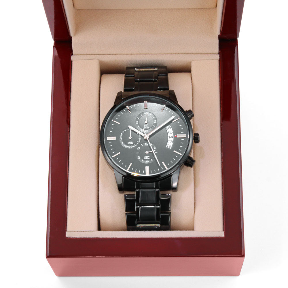 Dad Will Allways Be My Hero Black Chronograph Watch