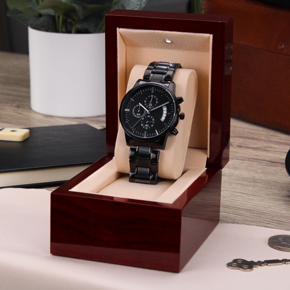 Dad Will Allways Be My Hero Black Chronograph Watch