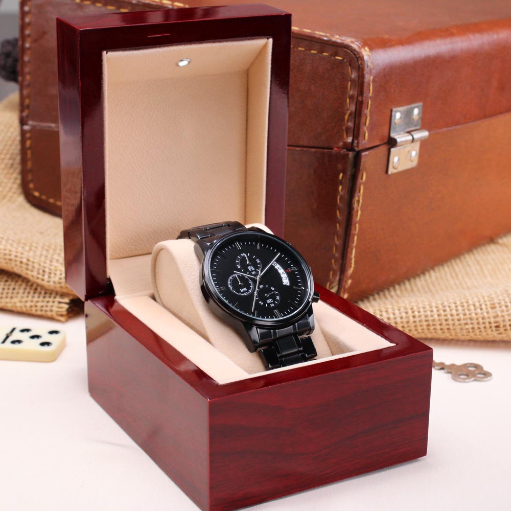 Dad Will Allways Be My Hero Black Chronograph Watch