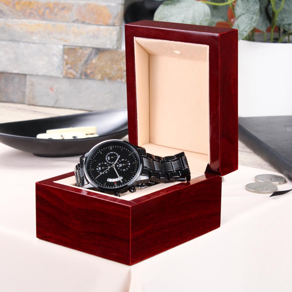 Dad Will Allways Be My Hero Black Chronograph Watch