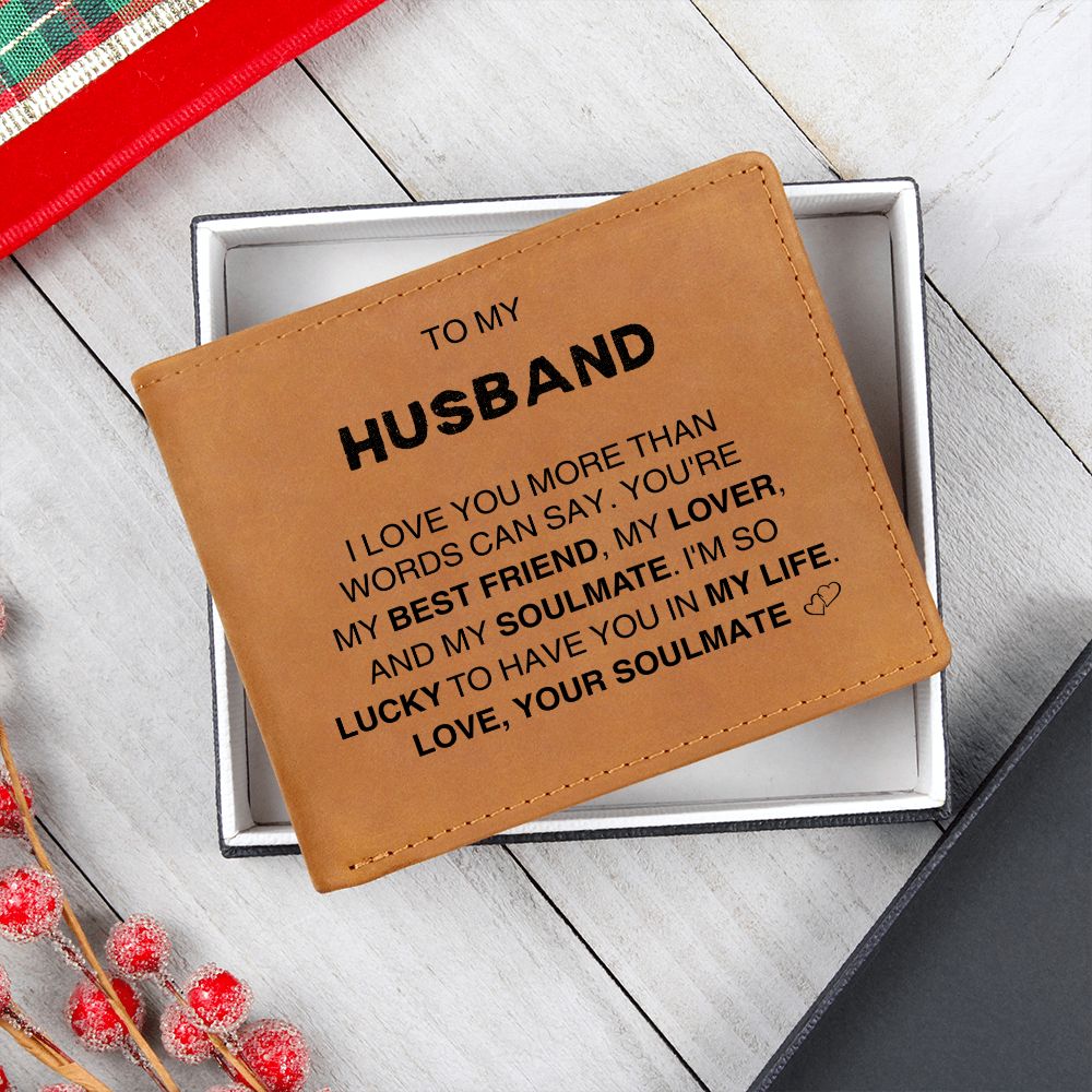 To My Husband - I love you more than words can say Leather Wallet