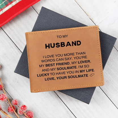 To My Husband - I love you more than words can say Leather Wallet