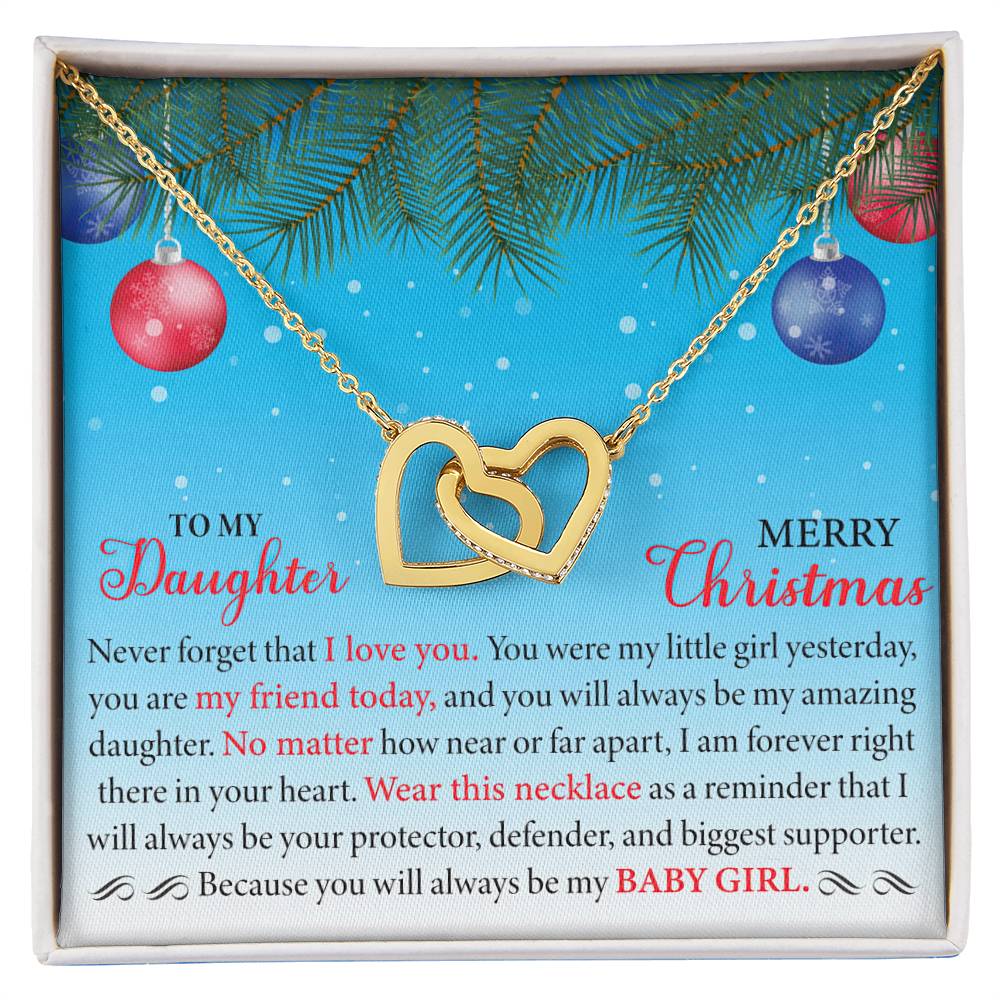 To MY Daughter - Merry Christmas Interlocking Hearts Necklace