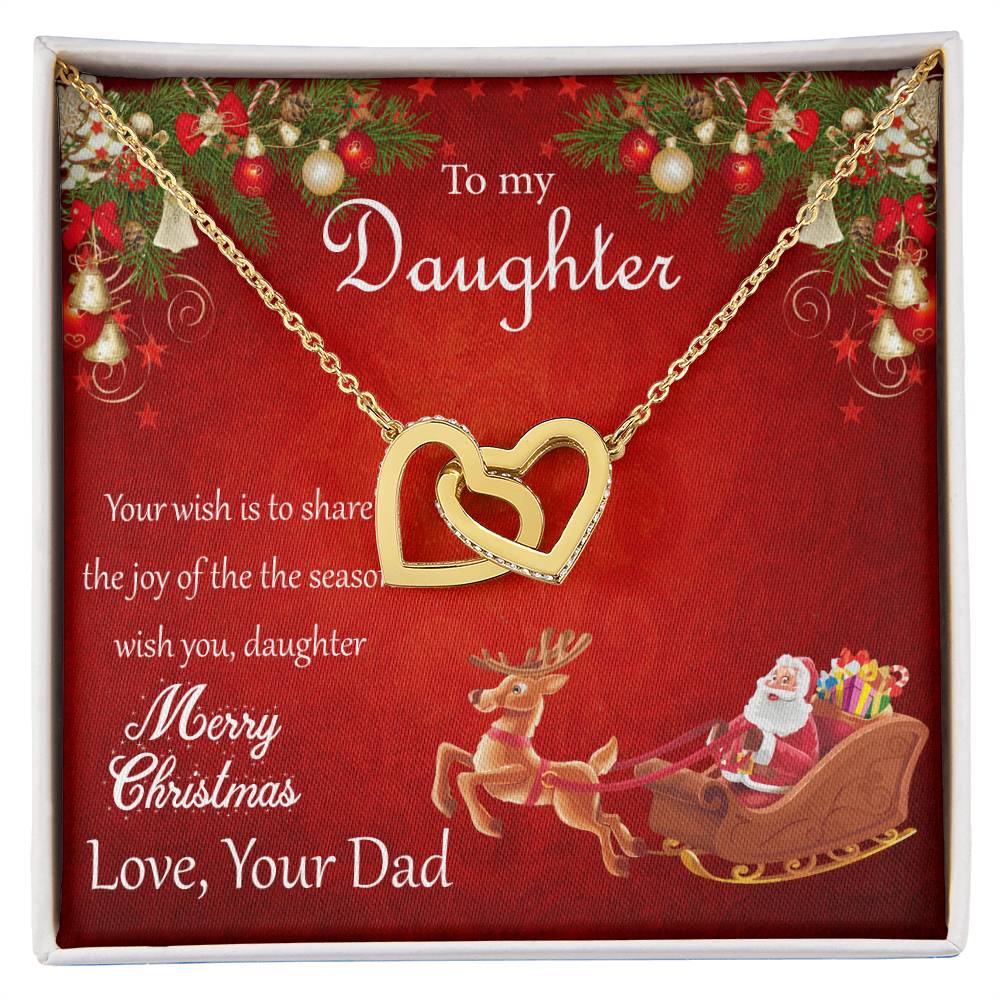 To My Daughter - Merry Christmas Interlocking Hearts Necklace