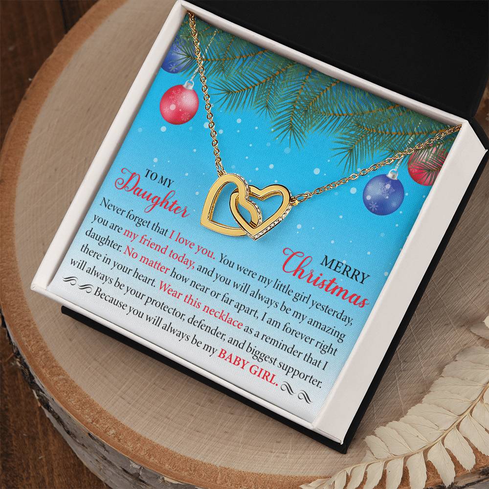 To MY Daughter - Merry Christmas Interlocking Hearts Necklace