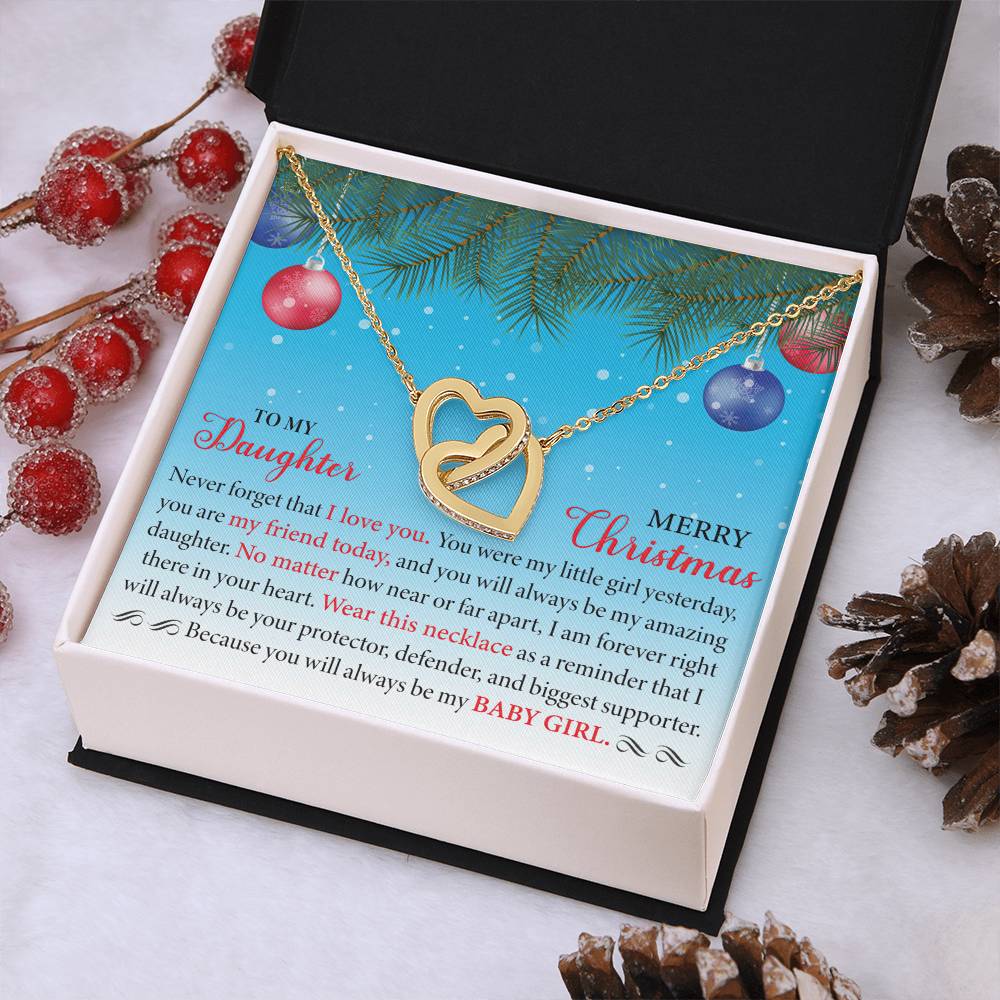 To MY Daughter - Merry Christmas Interlocking Hearts Necklace