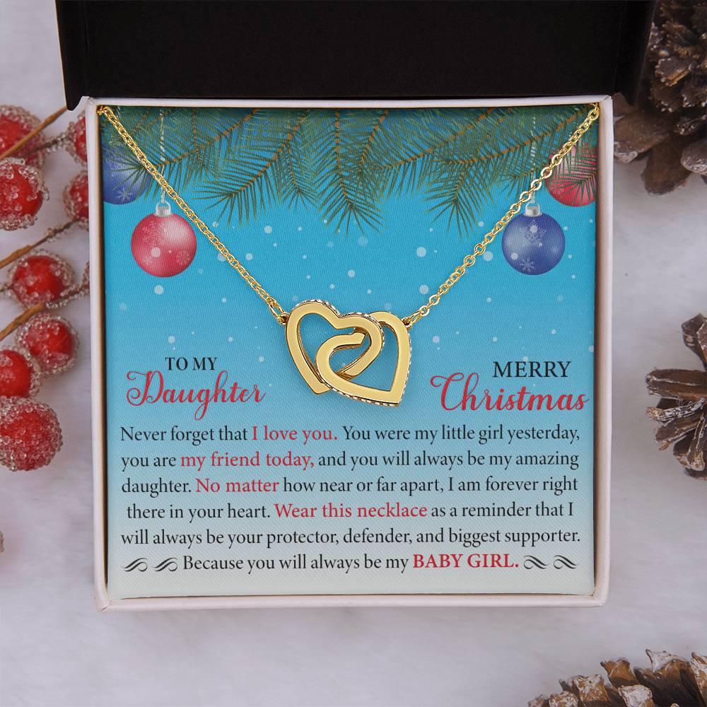 To MY Daughter - Merry Christmas Interlocking Hearts Necklace