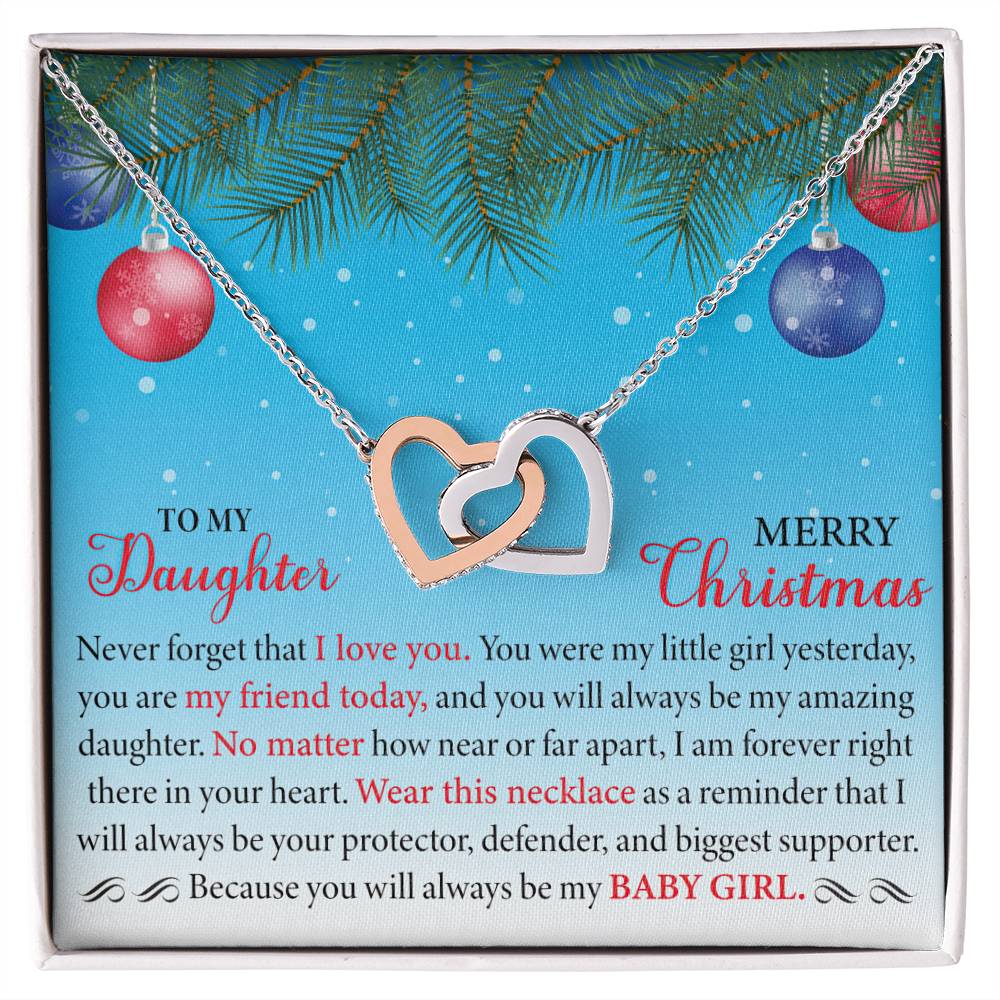 To MY Daughter - Merry Christmas Interlocking Hearts Necklace