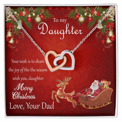 To My Daughter - Merry Christmas Interlocking Hearts Necklace