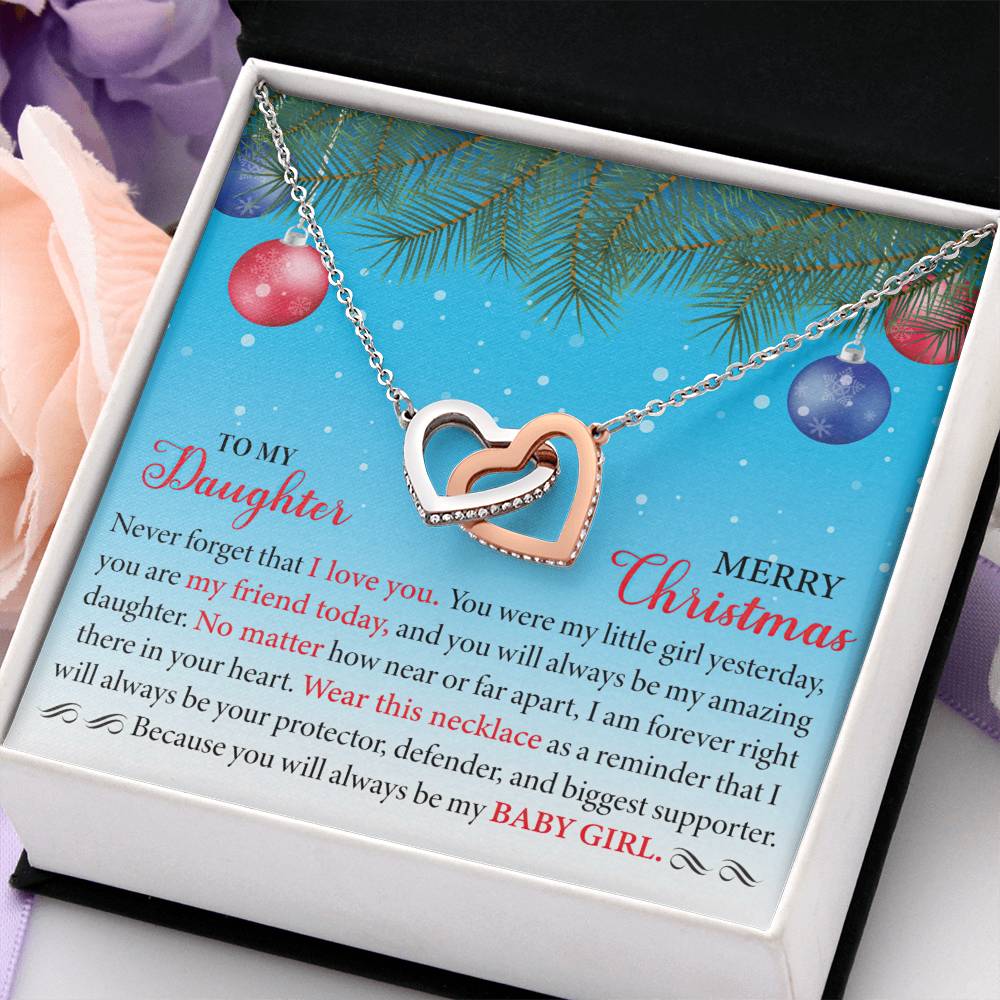 To MY Daughter - Merry Christmas Interlocking Hearts Necklace