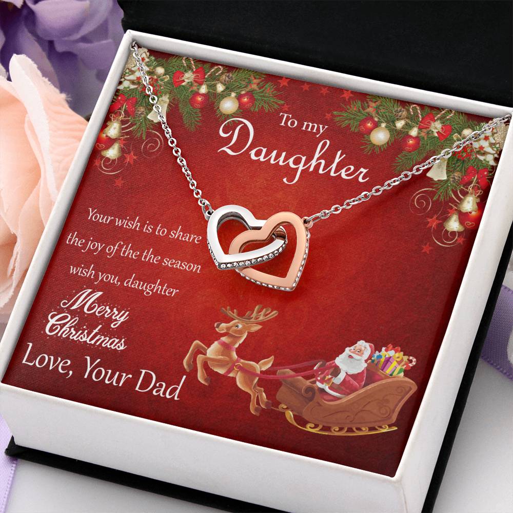 To My Daughter - Merry Christmas Interlocking Hearts Necklace