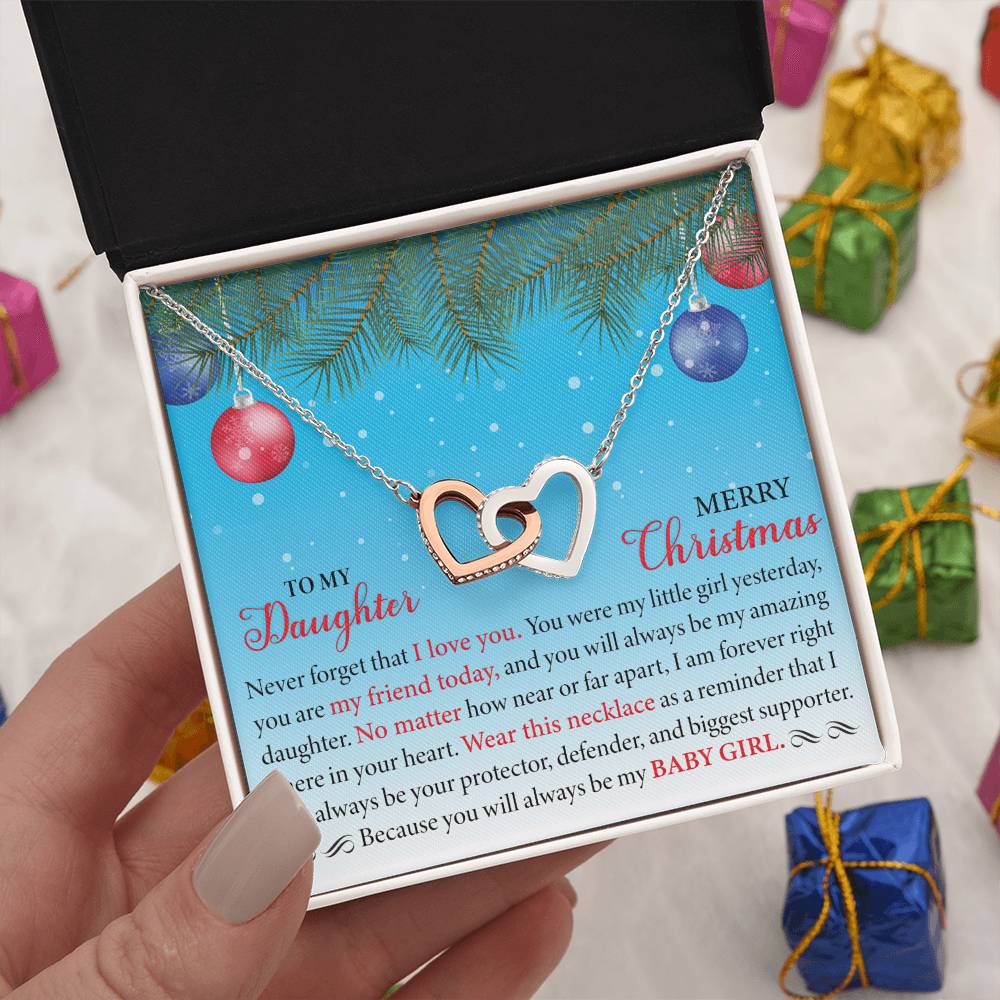 To MY Daughter - Merry Christmas Interlocking Hearts Necklace