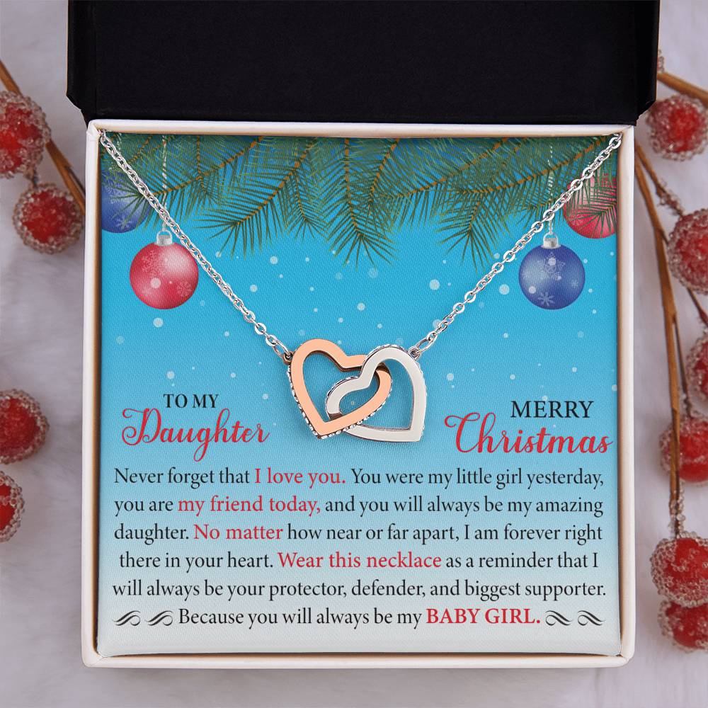 To MY Daughter - Merry Christmas Interlocking Hearts Necklace