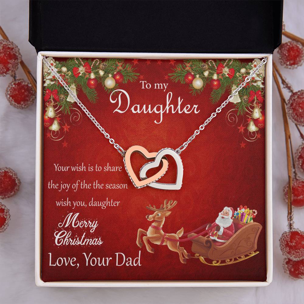 To My Daughter - Merry Christmas Interlocking Hearts Necklace