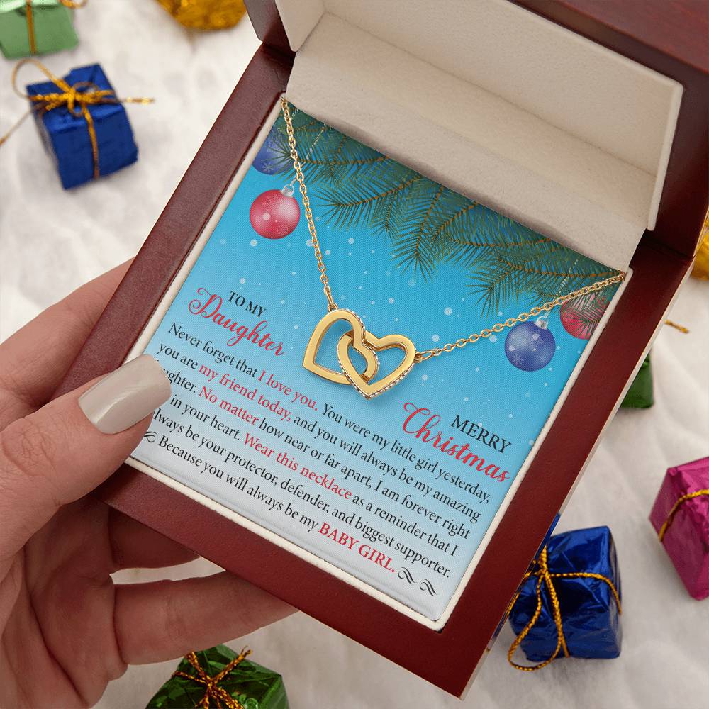 To MY Daughter - Merry Christmas Interlocking Hearts Necklace