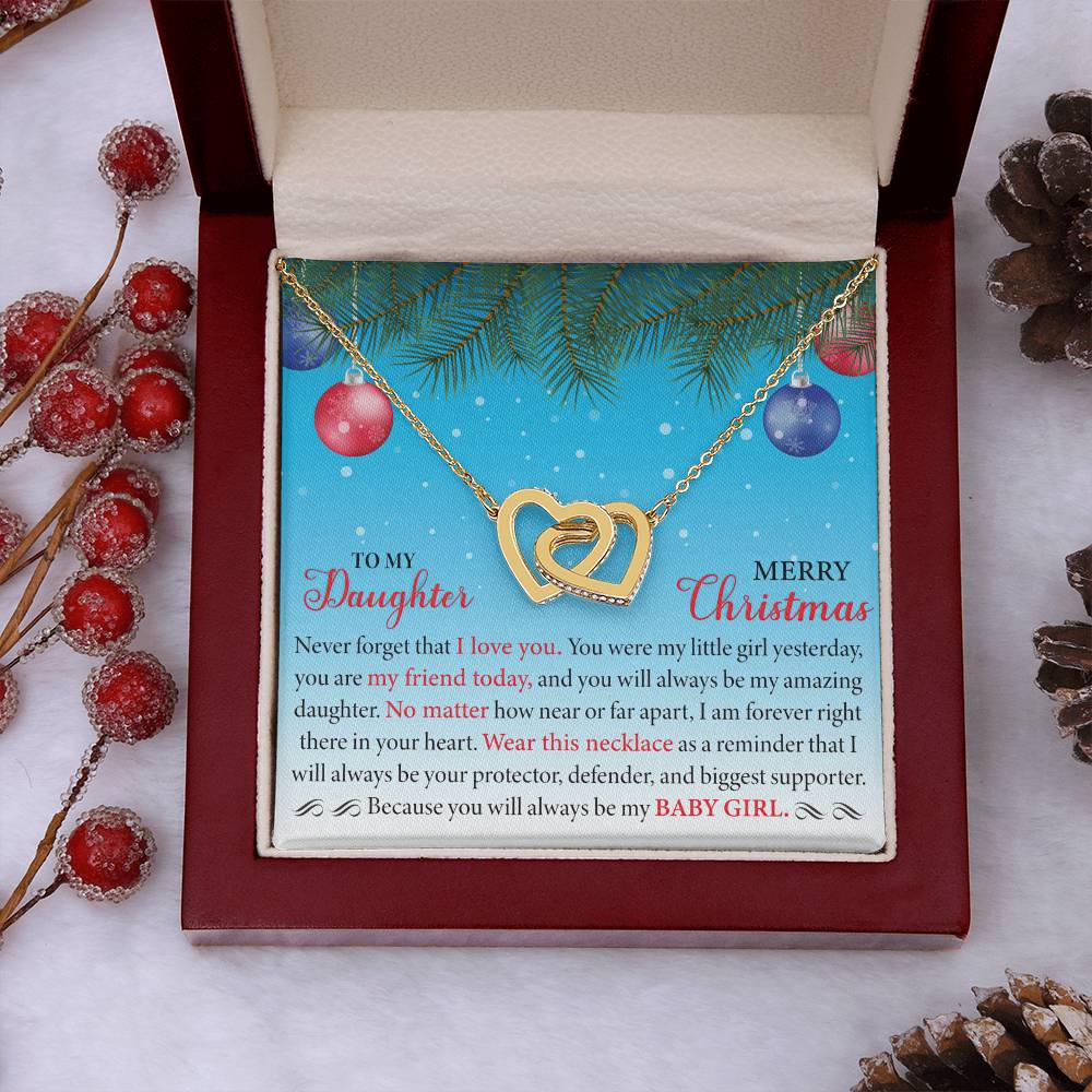 To MY Daughter - Merry Christmas Interlocking Hearts Necklace