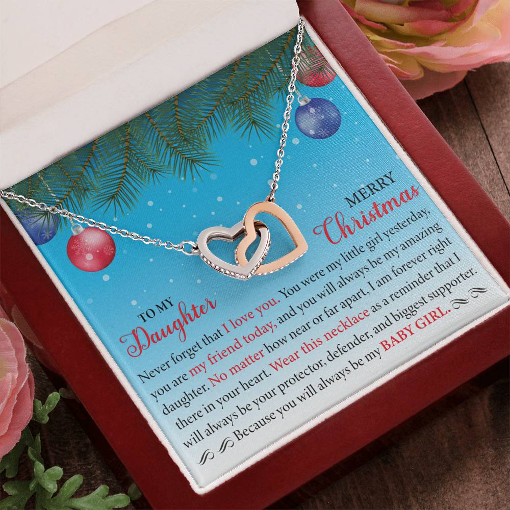 To MY Daughter - Merry Christmas Interlocking Hearts Necklace