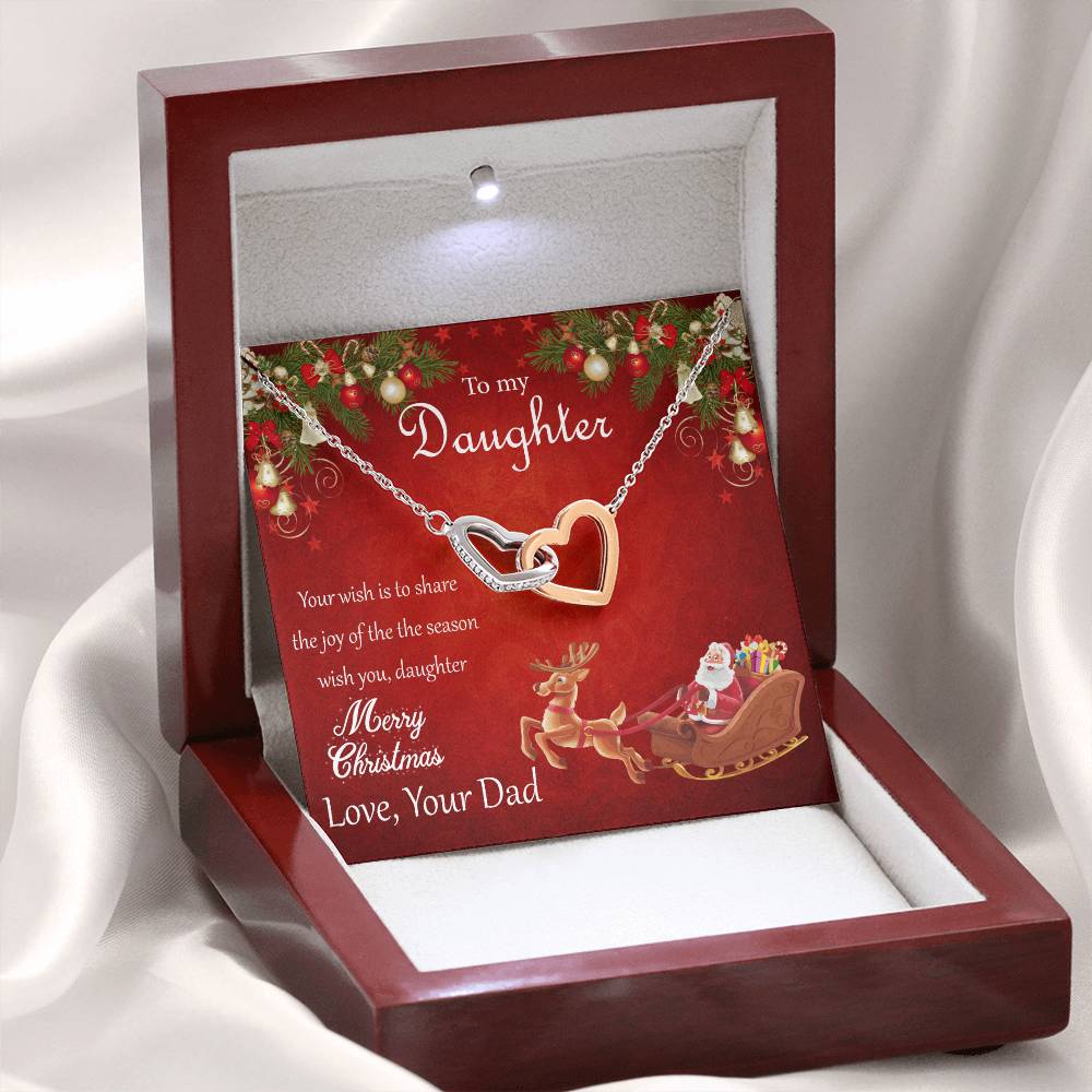 To My Daughter - Merry Christmas Interlocking Hearts Necklace