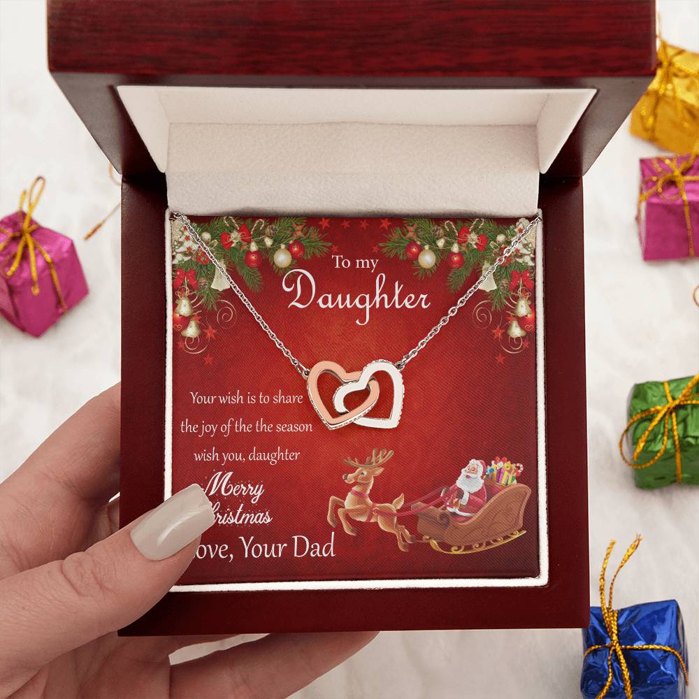 To My Daughter - Merry Christmas Interlocking Hearts Necklace