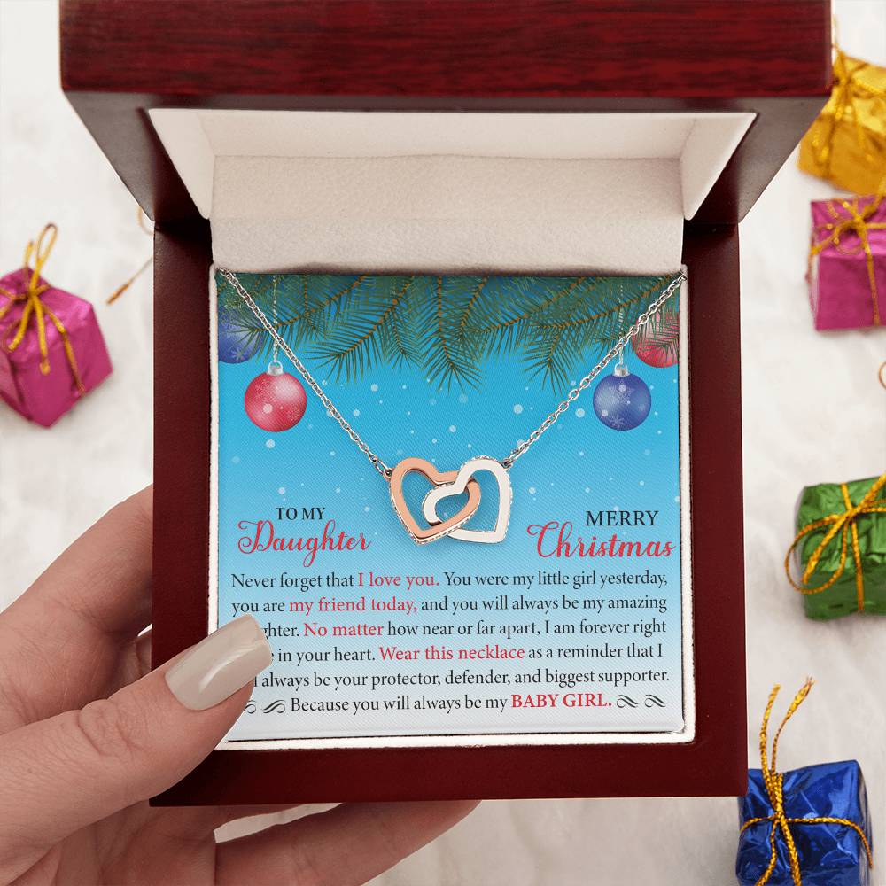 To MY Daughter - Merry Christmas Interlocking Hearts Necklace