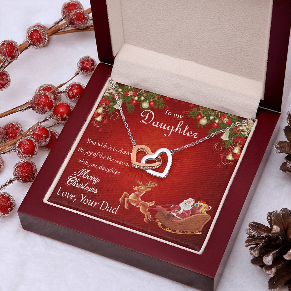 To My Daughter - Merry Christmas Interlocking Hearts Necklace