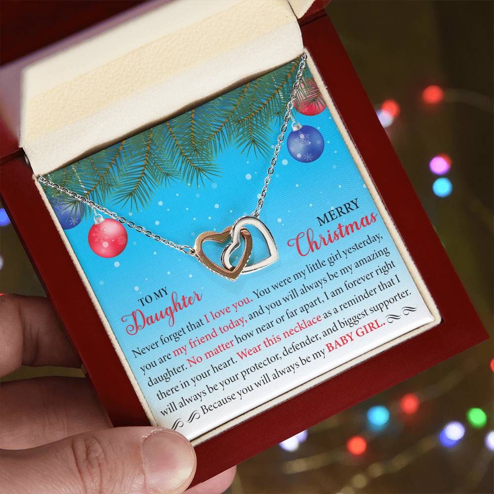 To MY Daughter - Merry Christmas Interlocking Hearts Necklace