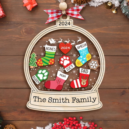 Personalized Family Stocking Ornament 2024 Christmas, Customize Family Christmas Stockings Shaker Ornament, Family and Pet Ornament Keepsake